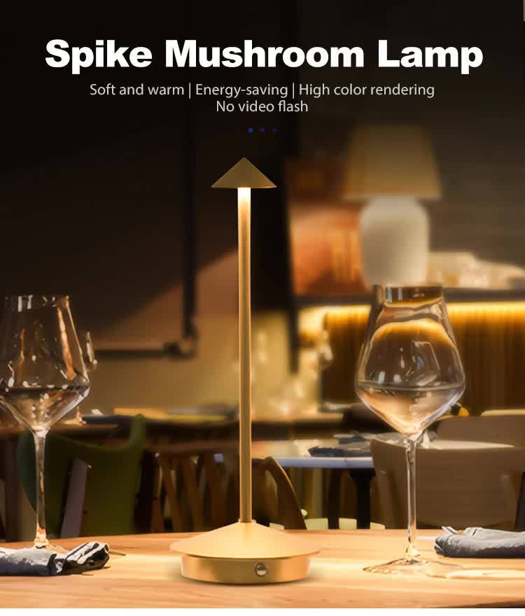 Blue Modern Minimalist Aluminum LED Mushroom Night Light - Creative Bedside Atmosphere Lamp for Dining Room and Bedroom