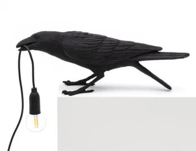 Black Bird Sitting Shape Nordic Resin Bird Wall Lamp - Creative Animal Bedside Decorative USB Night Light, Stylish Bird Perched Lamp for Bedroom and Living Room