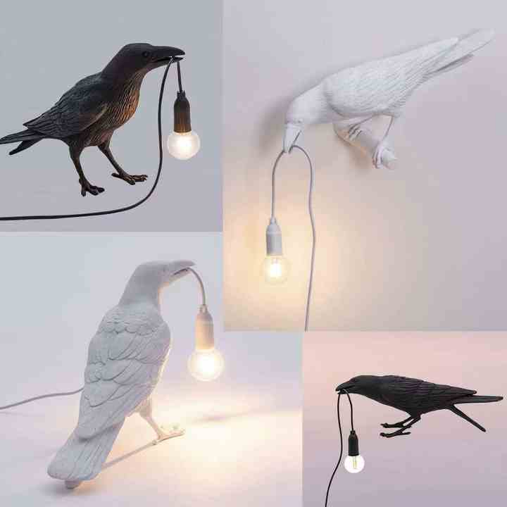 Black Bird Sitting Shape Nordic Resin Bird Wall Lamp - Creative Animal Bedside Decorative USB Night Light, Stylish Bird Perched Lamp for Bedroom and Living Room