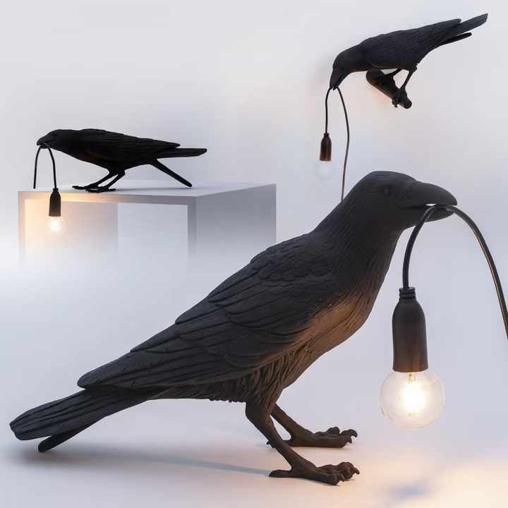 Black Bird Sitting Shape Nordic Resin Bird Wall Lamp - Creative Animal Bedside Decorative USB Night Light, Stylish Bird Perched Lamp for Bedroom and Living Room