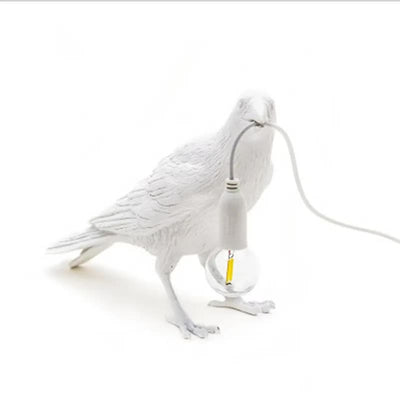 White Bird Standing Shape Nordic Resin Bird Wall Lamp - Creative Animal Bedside Decorative USB Night Light, Stylish Bird Perched Lamp for Bedroom and Living Room