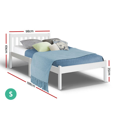 Artiss Bed Frame Single Size Wooden White SOFIE