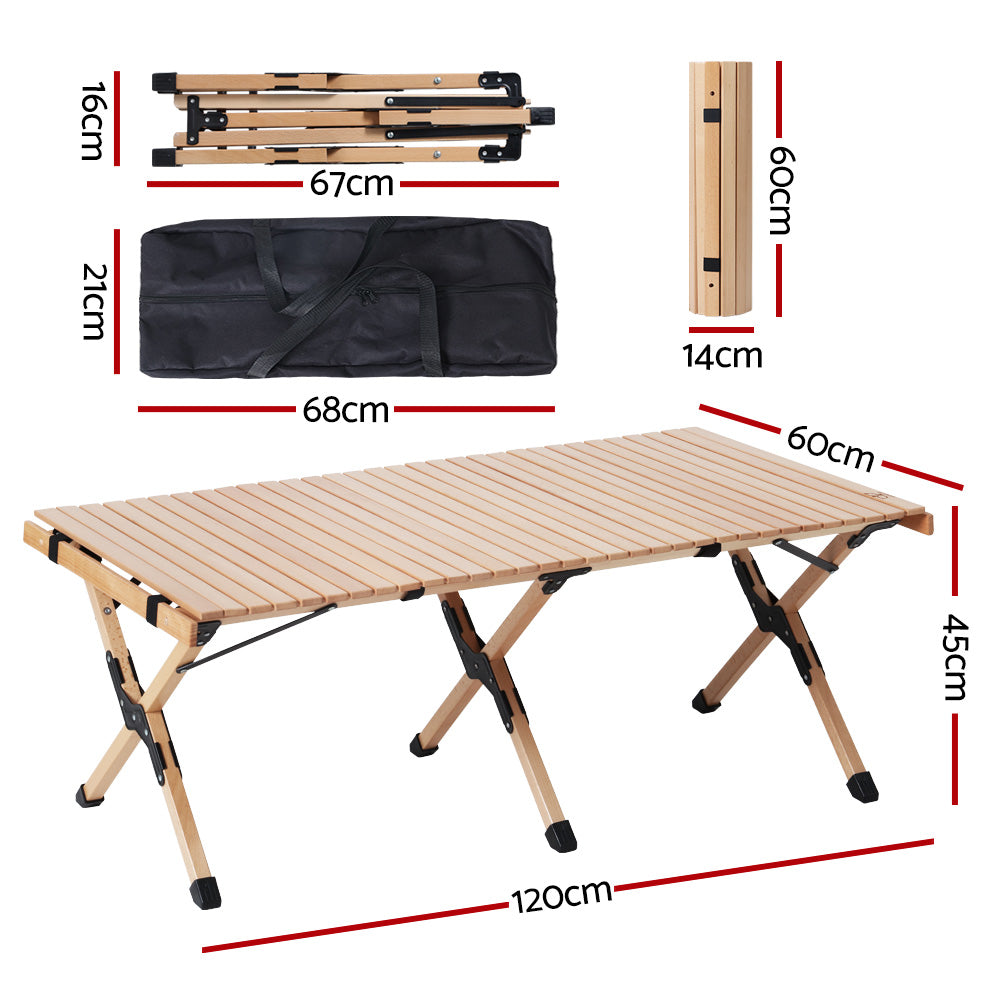 Gardeon Outdoor Furniture Wooden Egg Roll Picnic Table Camping Desk 120CM