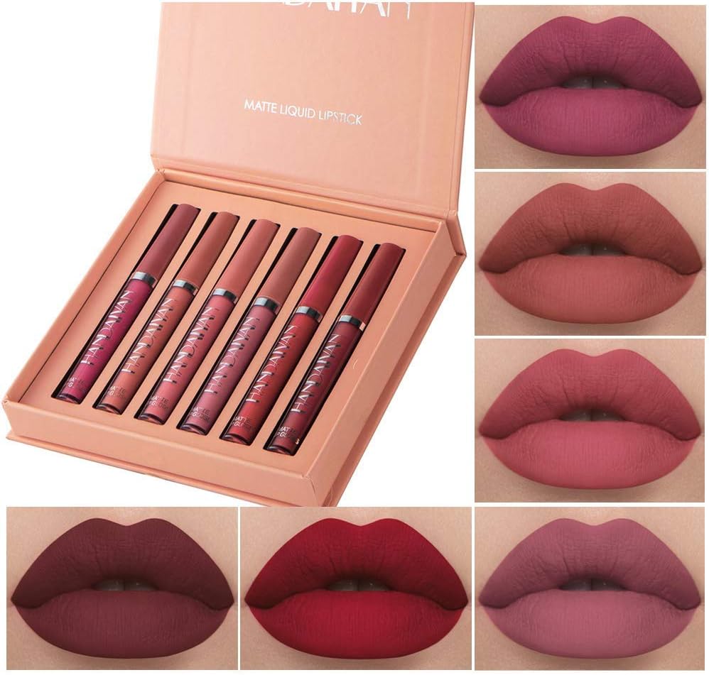 lipsticks 6 Colors Matte Lipstick Set, Velvety Liquid lipstick Red Lipstick Nude Lipstick Long Lasting Waterproof Non-Stick Cup Lip Gloss Sets for Woman (A)