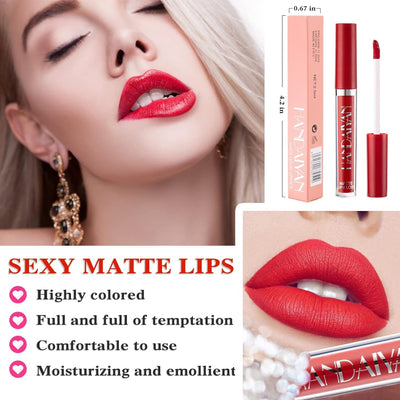 lipsticks 6 Colors Matte Lipstick Set, Velvety Liquid lipstick Red Lipstick Nude Lipstick Long Lasting Waterproof Non-Stick Cup Lip Gloss Sets for Woman (A)