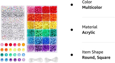 4000pcs Pony Beads Kit, 2400pcs Rainbow Kandi Beads and 1600pcs Letter Beads, 24 Colors Plastic Craft Beads Bulk for Bracelets Jewelry Making with 20m Crystal String and 30m Elastic String