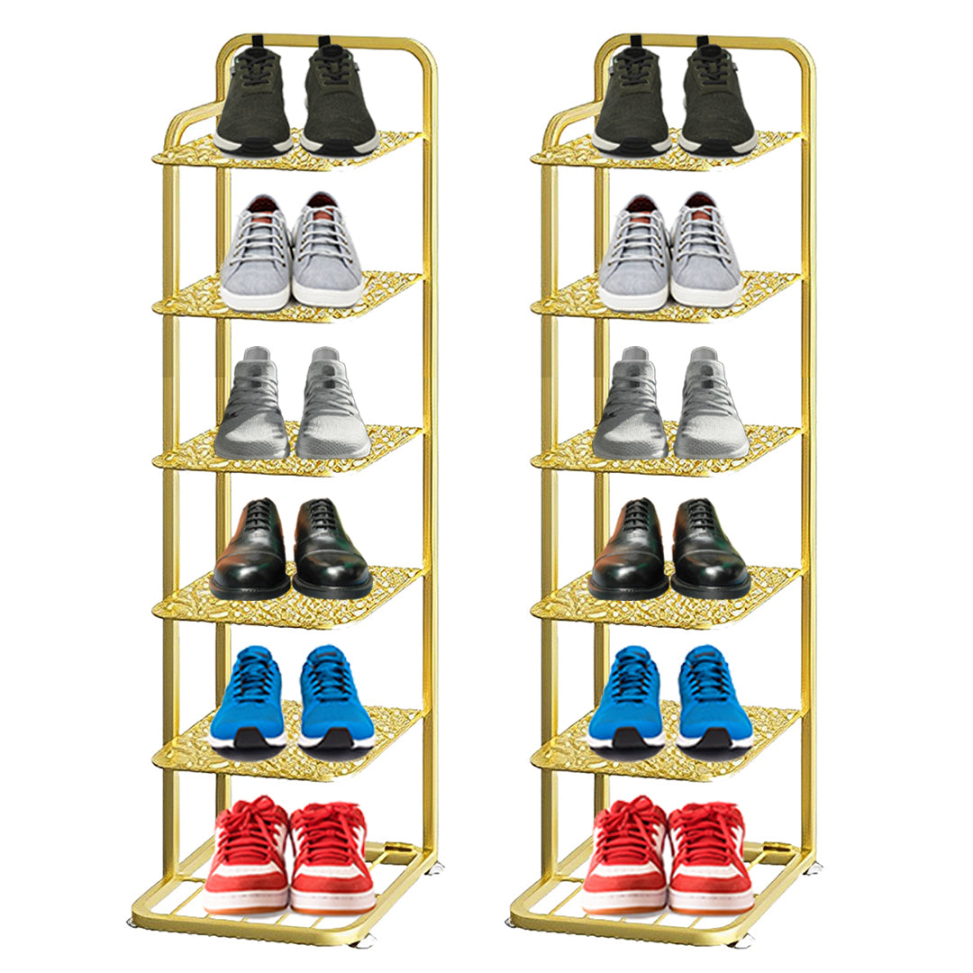 SOGA 2X 6 Tier Gold Plated Metal Shoe Organizer Space Saving Portable Footwear Storage ShelfSOGA 6 Tier Gold Metal Shoe Organizer