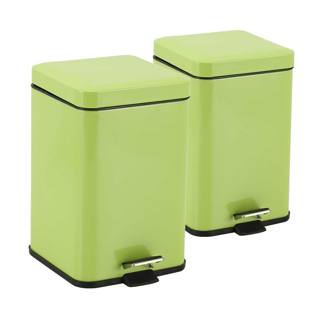 SOGA 2X 12L Foot Pedal Stainless Steel Rubbish Recycling Garbage Waste Trash Bin Square Green