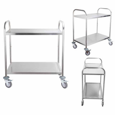 SOGA 2 Tier 86x54x94cm Stainless Steel Kitchen Dinning Food Cart Trolley Utility Round Large