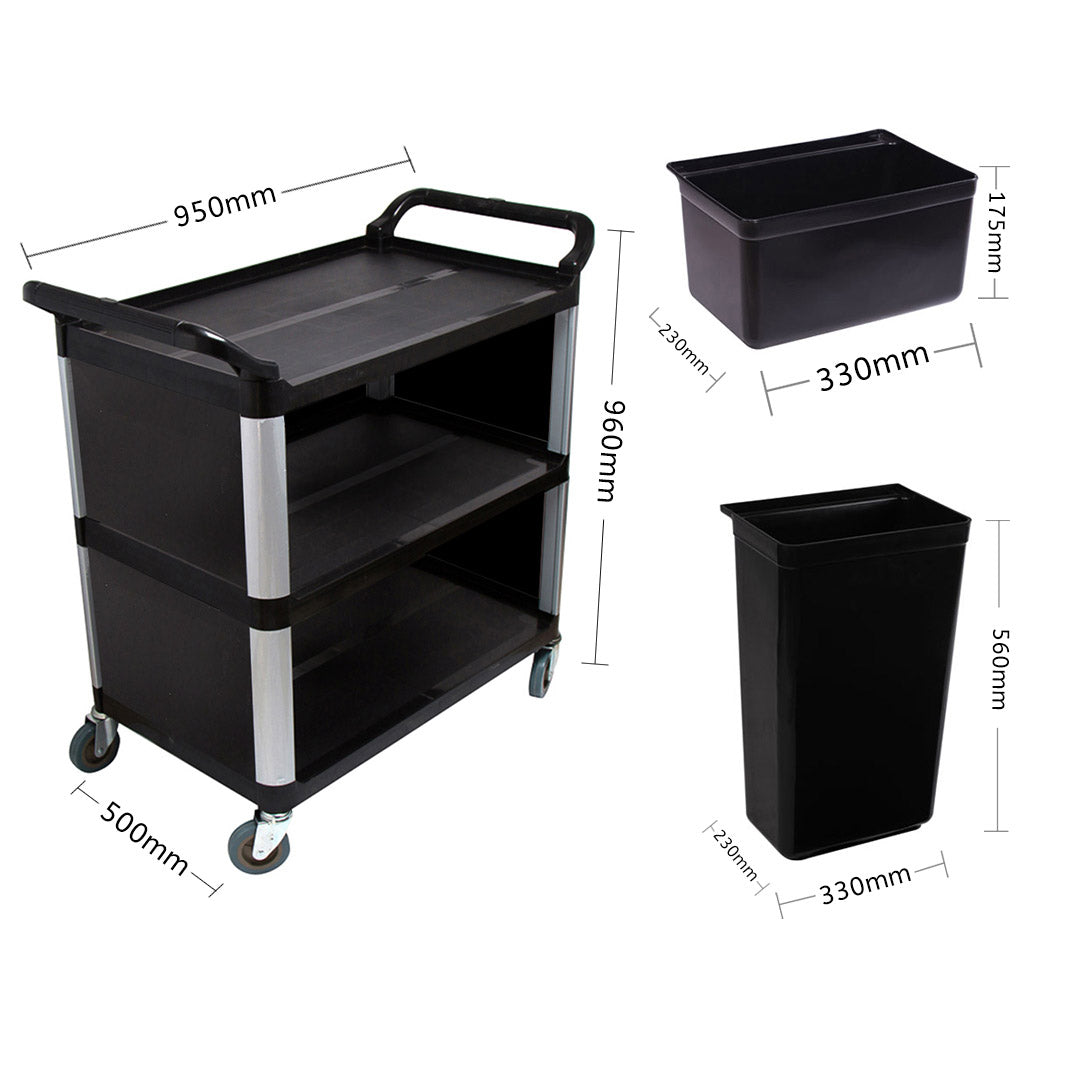 SOGA 3 Tier Covered Food Trolley Food Waste Cart Storage Mechanic Kitchen with Bins