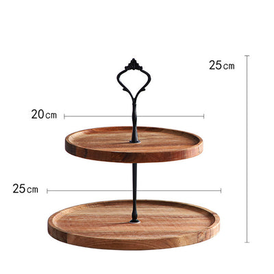 SOGA 20cm 2 Tier Brown  Round Wooden Acacia  Dessert Tray Cake Snacks Cupcake Stand Buffet Serving Countertop Decor