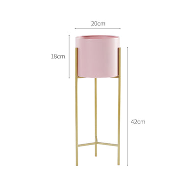 SOGA 2 Layer 42cm Gold Metal Plant Stand with Pink Flower Pot Holder Corner Shelving Rack Indoor Display