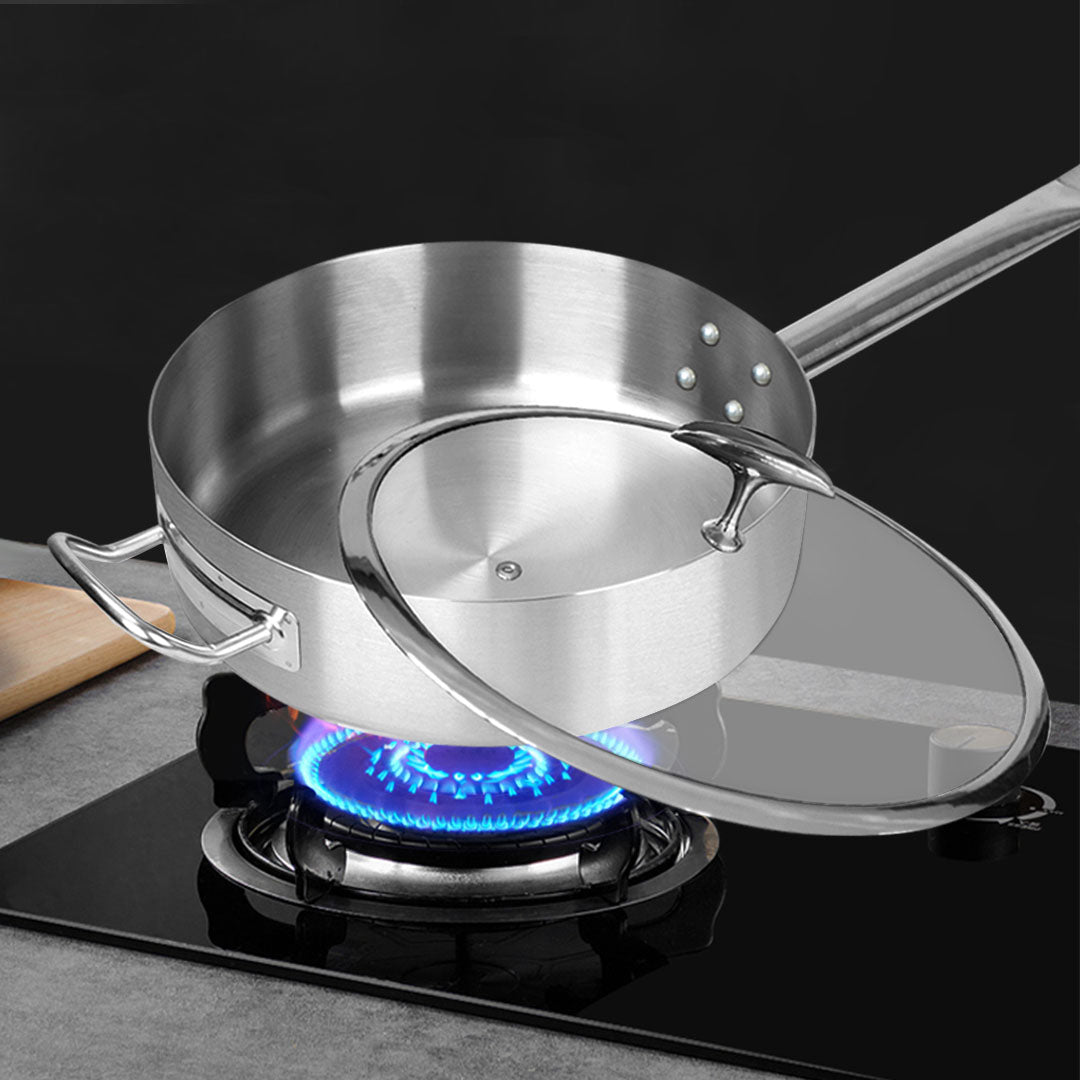 SOGA 28cm Stainless Steel Saucepan Sauce pan with Glass Lid and Helper Handle Triple Ply Base Cookware