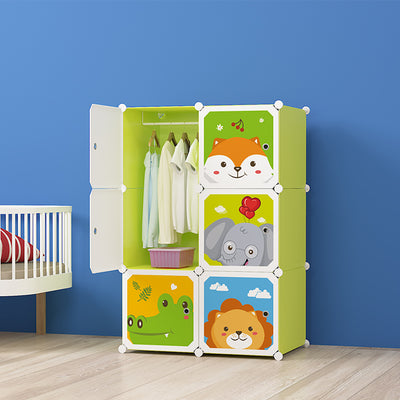 SOGA 6 Cubes Animal Design Portable Wardrobe Divide-Grid Modular Storage Organiser Foldable Closet