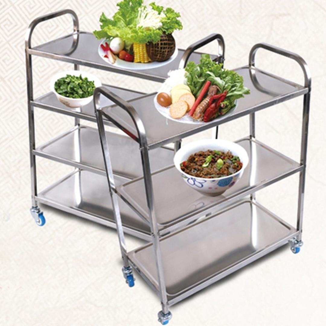 SOGA 4 Tier Stainless Steel Kitchen Dinning Food Cart Trolley Utility Size Square Medium