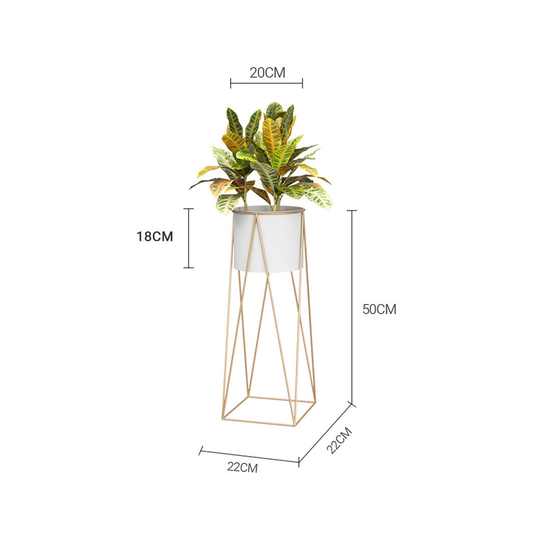 SOGA 50cm Gold Metal Plant Stand with White Flower Pot Holder Corner Shelving Rack Indoor Display