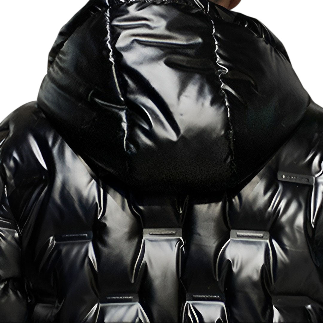 abbee Black 2XL Winter Hooded Glossy Down Jacket Stylish Lightweight Quilted Warm Puffer Coat