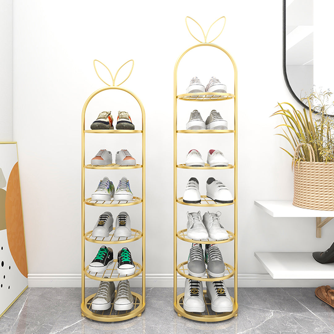 SOGA 2X 7 Tier Bunny Ears Shape  Gold Plated Metal Shoe Organizer Space Saving Portable Footwear Storage Shelf