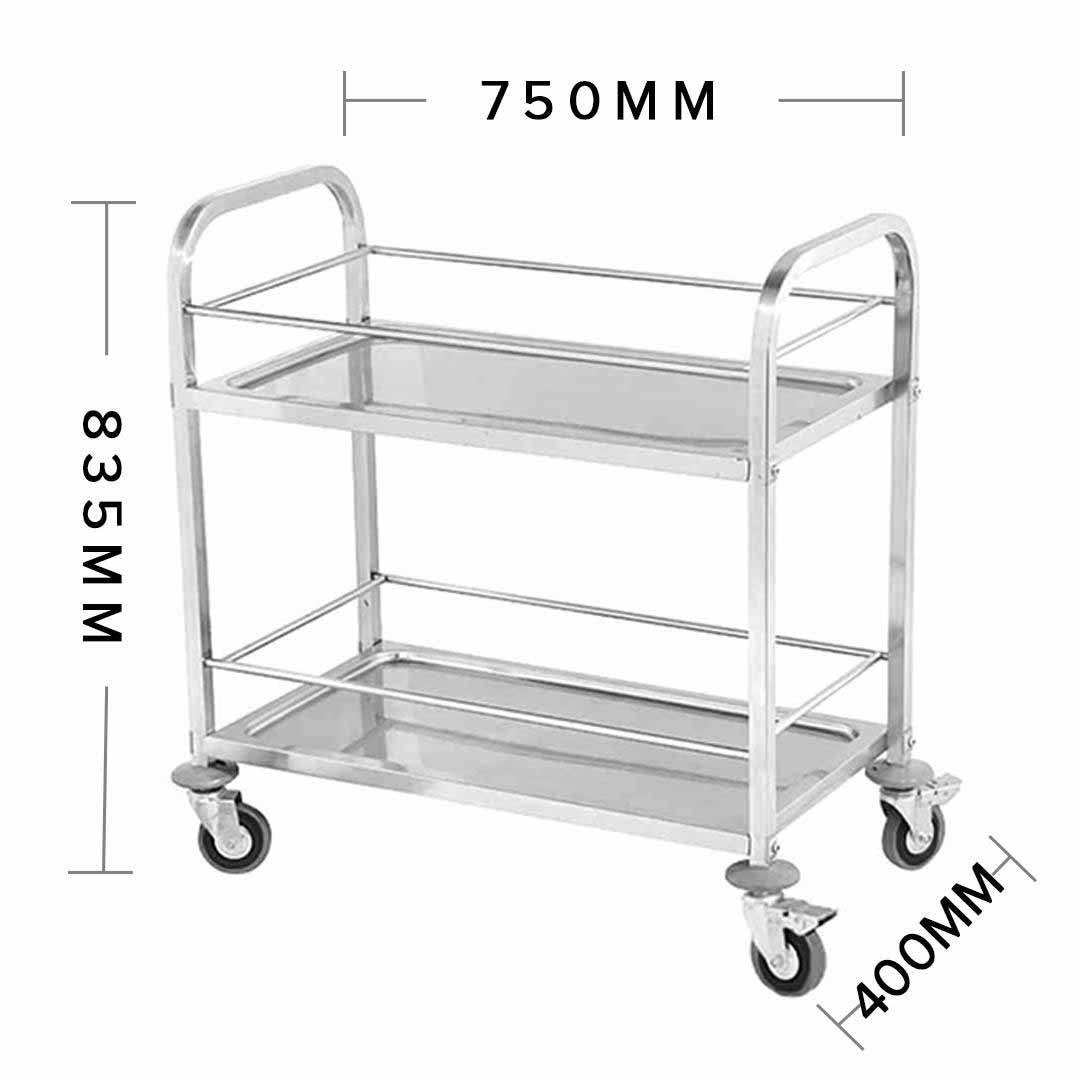 SOGA 2 Tier 75x40x84cm Stainless Steel Drink Wine Food Utility Cart Small