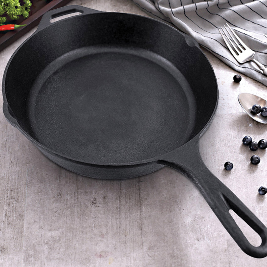 SOGA 30cm Round Cast Iron Frying Pan Skillet Steak Sizzle Platter with Helper Handle