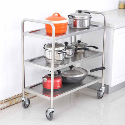 SOGA 3 Tier 86x54x94cm Stainless Steel Kitchen Dinning Food Cart Trolley Utility Round Large