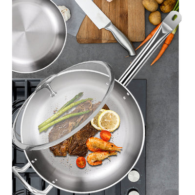 SOGA 26cm Stainless Steel Saucepan Sauce pan with Glass Lid and Helper Handle Triple Ply Base Cookware