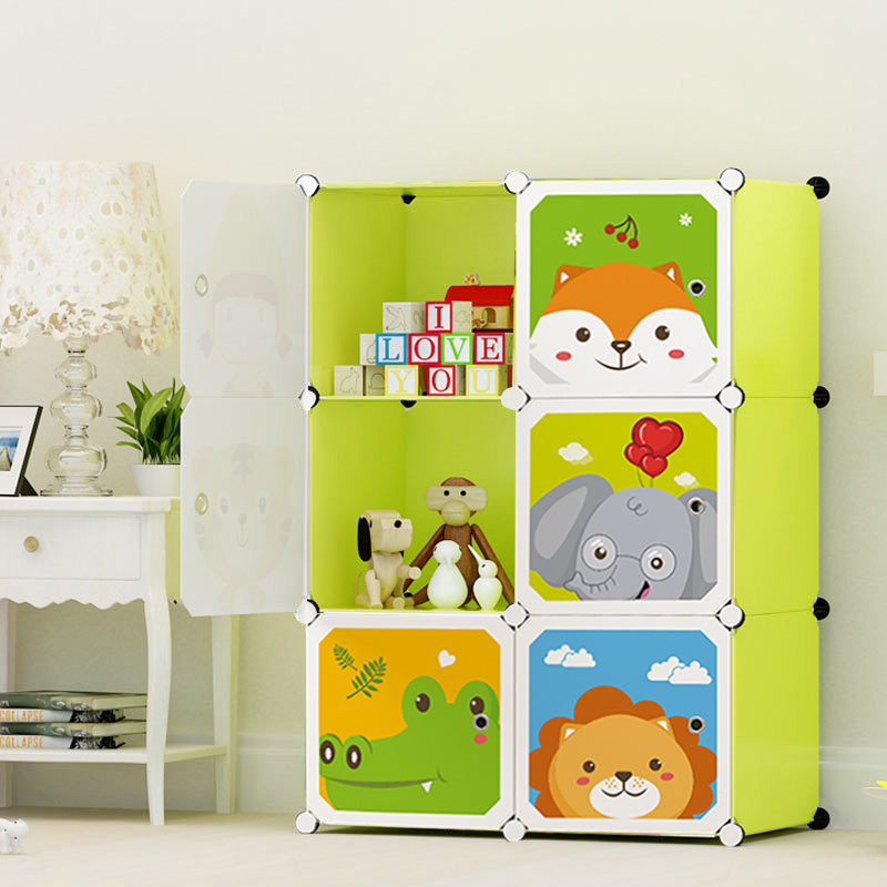 SOGA 6 Cubes Animal Design Portable Wardrobe Divide-Grid Modular Storage Organiser Foldable Closet