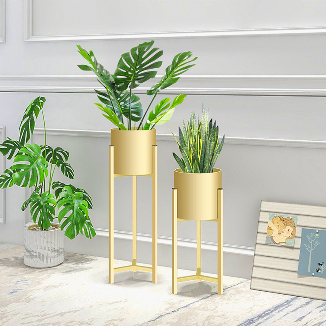 SOGA 75cm Gold Metal Plant Stand with Flower Pot Holder Corner Shelving Rack Indoor Display