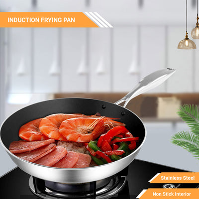 SOGA Stainless Steel Fry Pan 24cm Frying Pan Induction FryPan Non Stick Interior