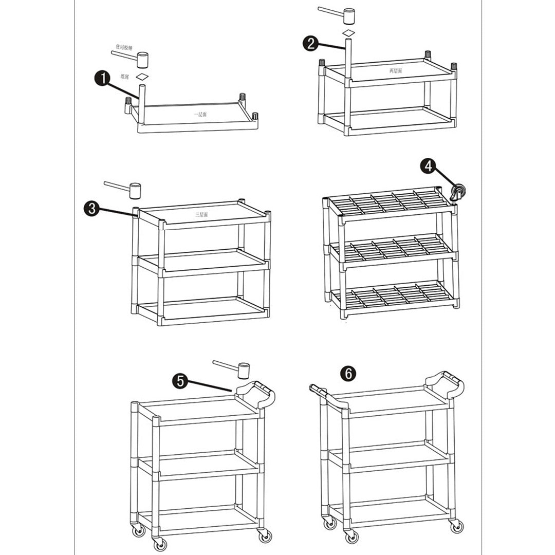 SOGA 3 Tier 83x43x95cm Food Trolley Food Waste Cart With Two Bins Storage Kitchen Black Small