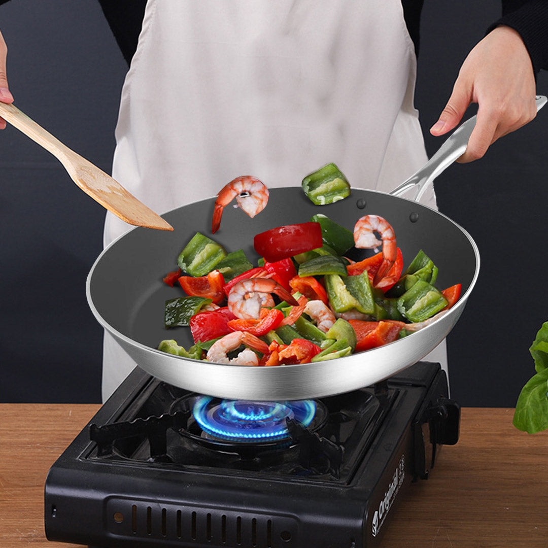 SOGA Stainless Steel Fry Pan 22cm Frying Pan Induction FryPan Non Stick Interior