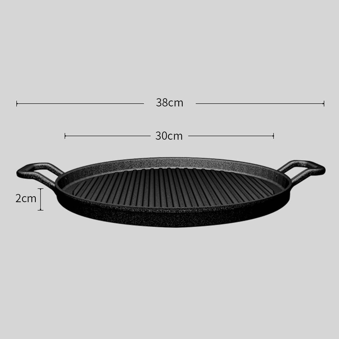 SOGA 30cm Ribbed Cast Iron Frying Pan Skillet Coating Steak Sizzle Platter