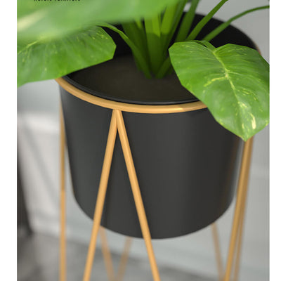 SOGA 50cm Gold Metal Plant Stand with Black Flower Pot Holder Corner Shelving Rack Indoor Display