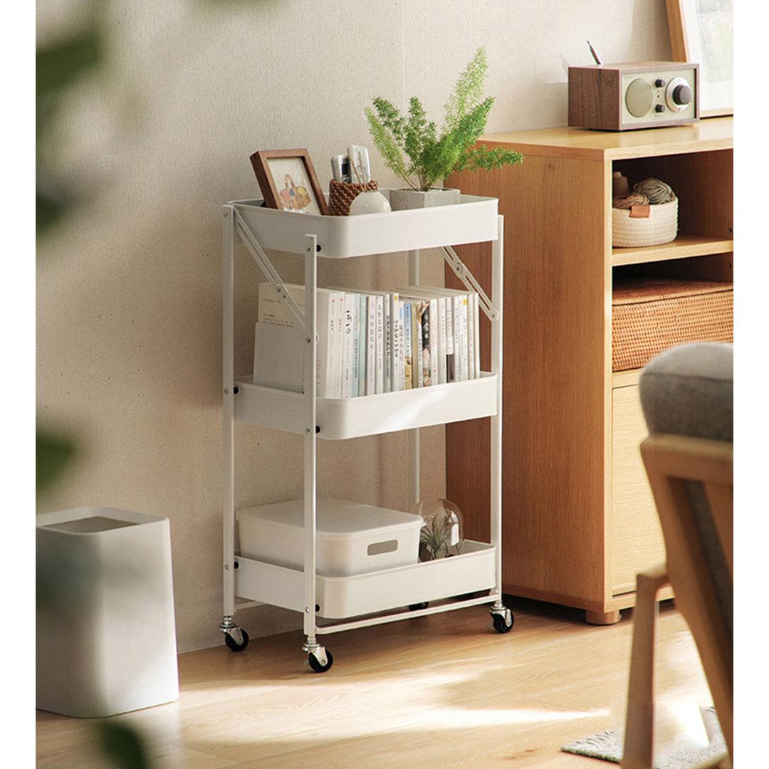 SOGA 2X 3 Tier Steel White Foldable Kitchen Cart Multi-Functional Shelves Portable Storage Organizer with Wheels