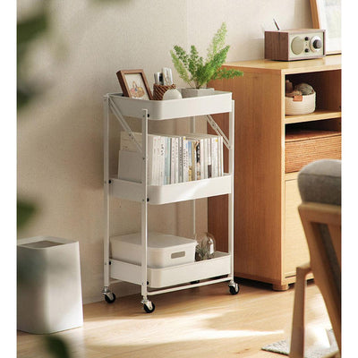 SOGA 2X 3 Tier Steel White Foldable Kitchen Cart Multi-Functional Shelves Portable Storage Organizer with Wheels