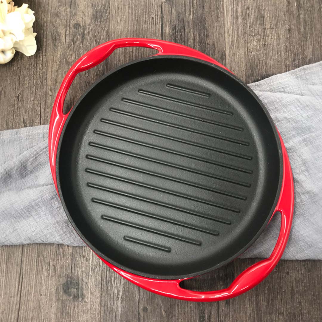 SOGA Enamel Porcelain 26cm Cast Iron Frying Pan Skillet Non-stick Coating Steak Sizzle Platter