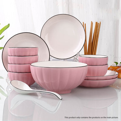 SOGA Pink Japanese Style Ceramic Dinnerware Crockery Soup Bowl Plate Server Kitchen Home Decor Set of 8