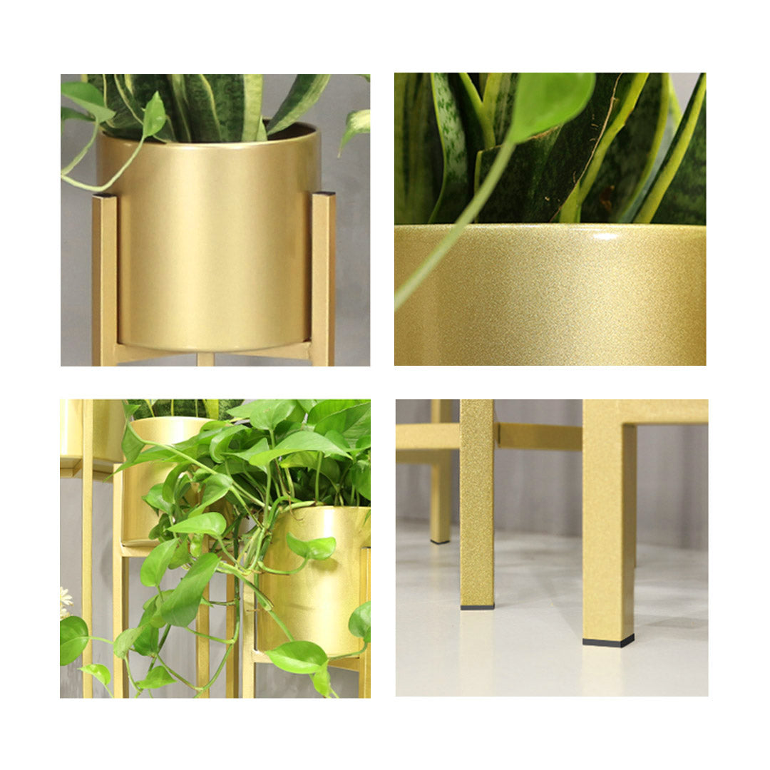 SOGA 75cm Gold Metal Plant Stand with Flower Pot Holder Corner Shelving Rack Indoor Display