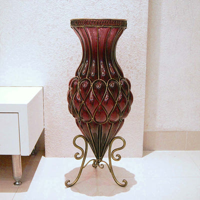 SOGA 67cm Purple Glass Tall Floor Vase with Metal Flower Stand