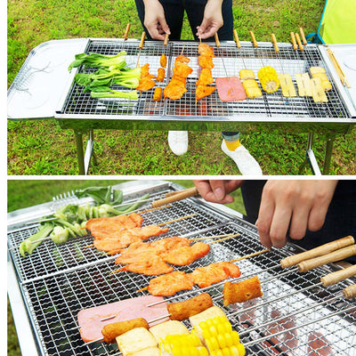 SOGA Skewers Grill with Side Tray Portable Stainless Steel Charcoal BBQ Outdoor 6-8 Persons