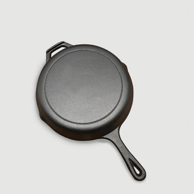 SOGA 30cm Round Cast Iron Frying Pan Skillet Steak Sizzle Platter with Helper Handle