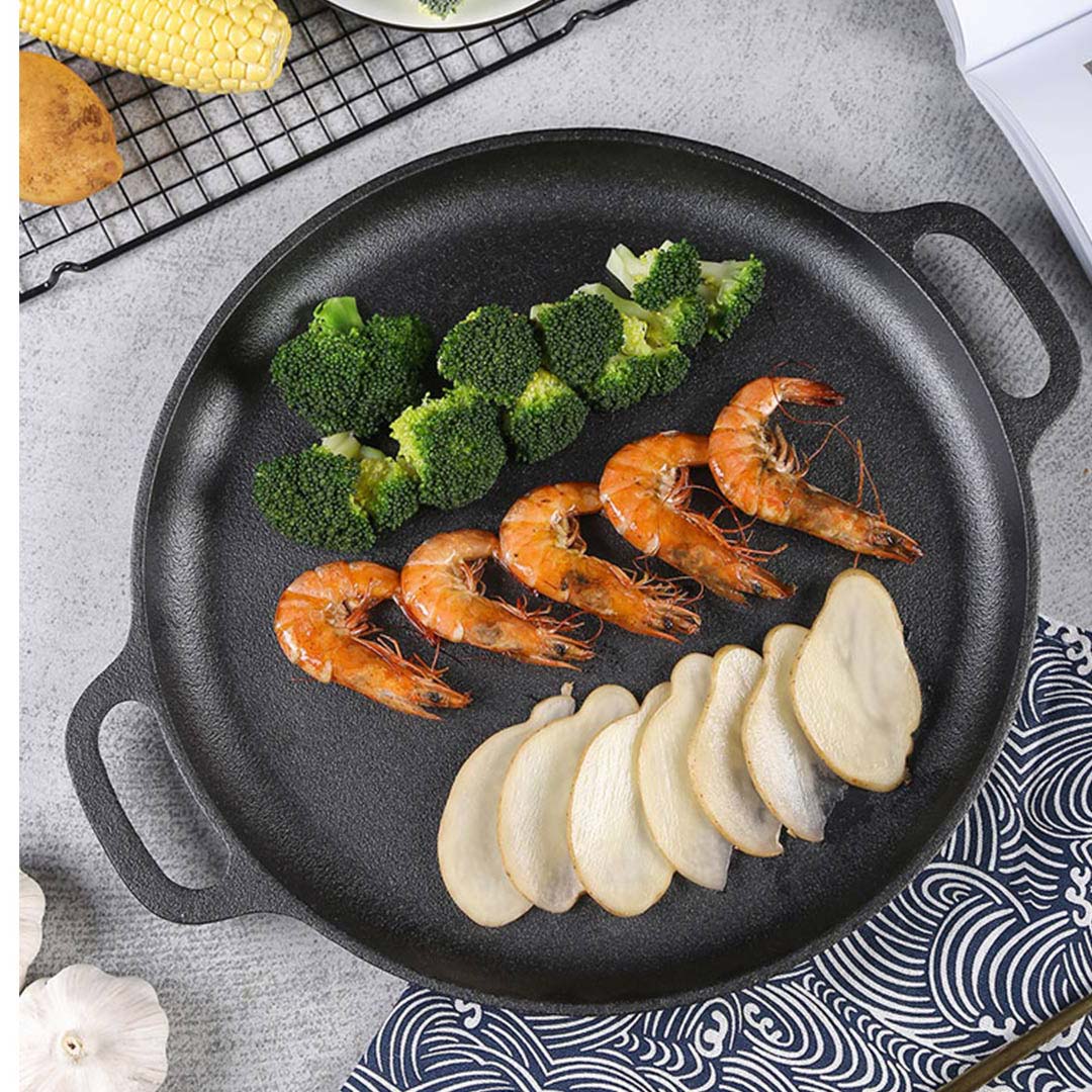 SOGA 2X Cast Iron 35cm Frying Pan Skillet Coating Steak Sizzle Platter